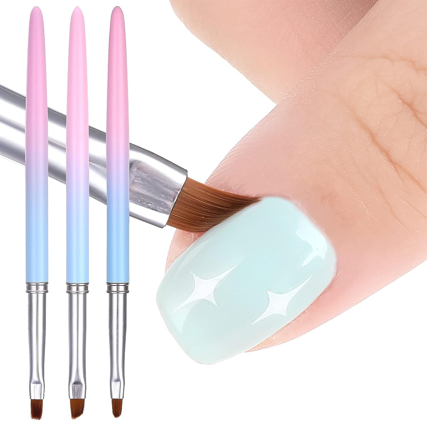 cobee 3 Pack Nail Painting Clean Up Brushes, Nail Art Clean Up Brushes - Round, Angled, Flat