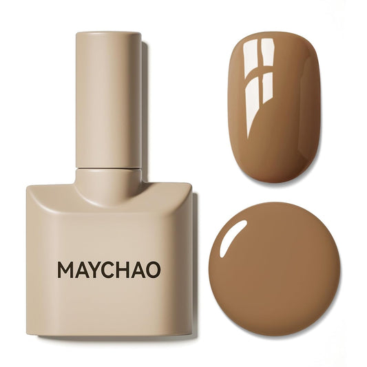 MAYCHAO 15ML Coffee Brown Gel Nail Polish 1Pc Khaki Brown Gel Polish Soak Off UV LED Nail Polish Nail Art Starter Manicure Salon DIY at Home, 0.5 OZ