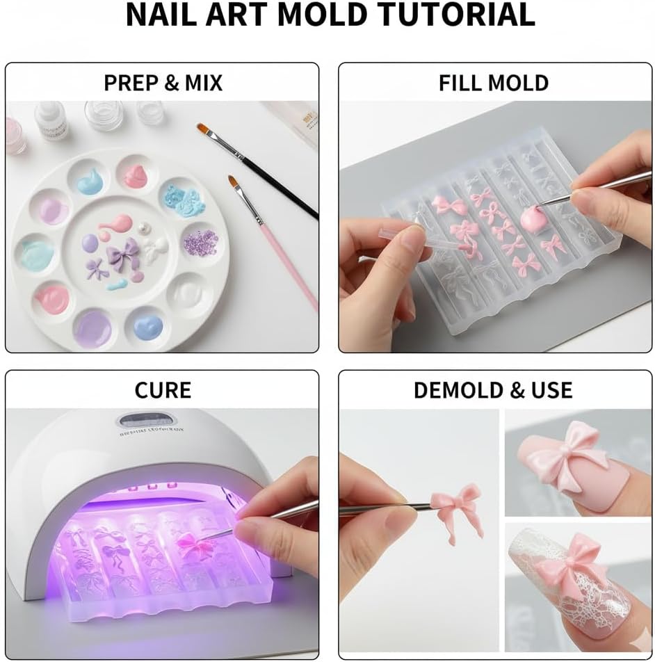 2 Pcs Bow Silicone Nail Art Molds for Women Resin Nail Design