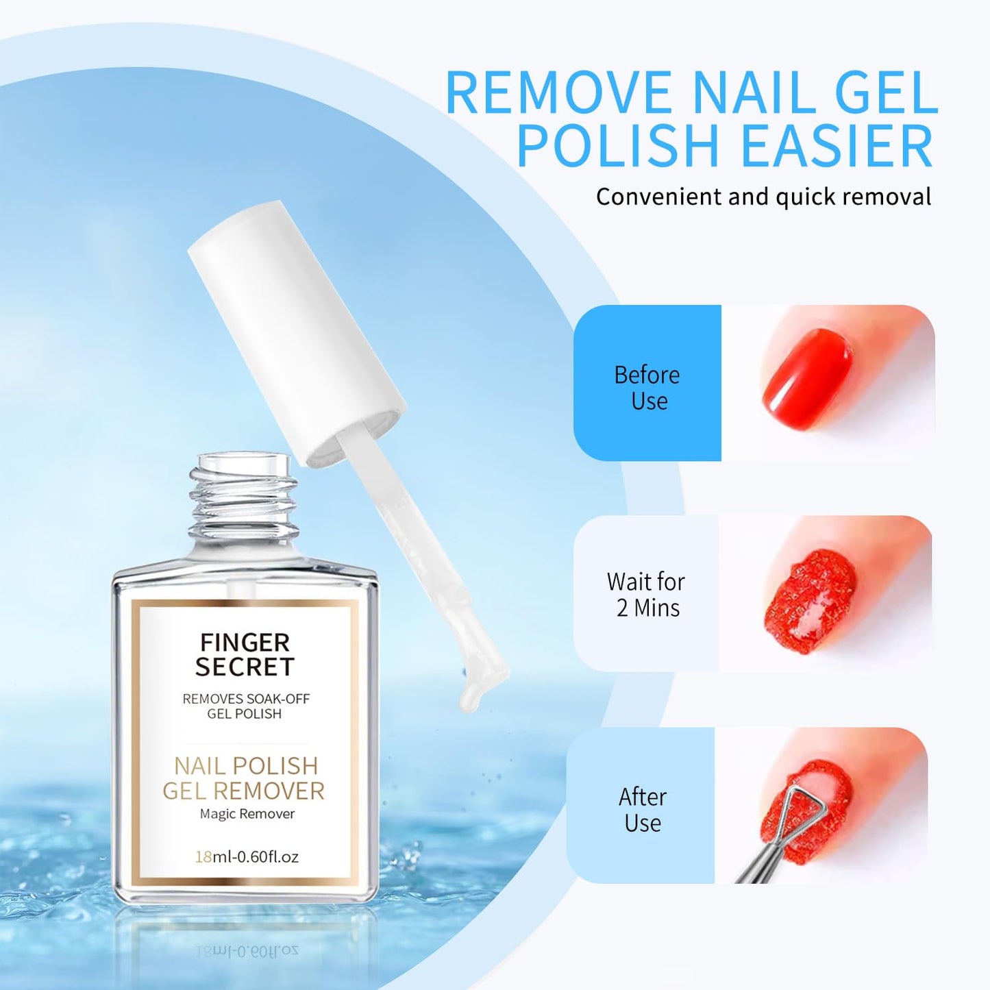 Nail Polish Remover Gel Nail Polish Remover Effective Thorough Gel Remover for Nails Nail Remover Kit 0.6oz DIy Festival Home (18ml burst tape +mini sand bar + small steel pusher)* Two sets