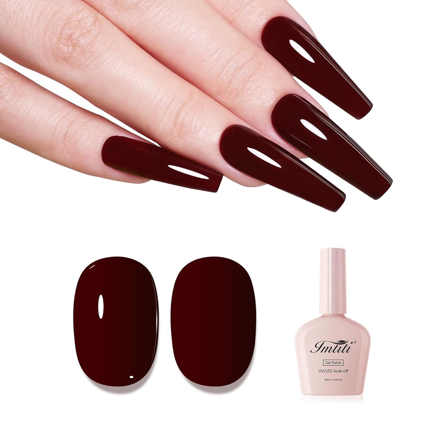 Imtiti Red Gel Nail Polish, Dark Red Gel Polish Autumn Winter Soak Off UV LED High Gloss Art Manicure Salon DIY Design 10ML