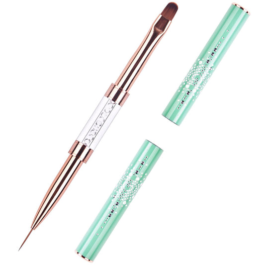 1Pcs Dual-ended Nail Design Brushes Rhinestone Handle Nail Art Liner Brush UV Gel Nail Polish Brush Professional Nail Art Tools Green