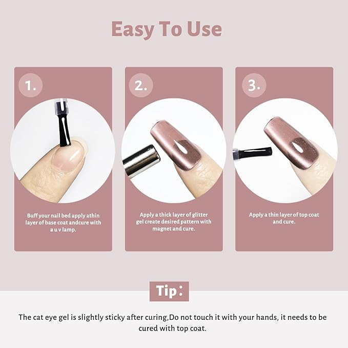 JODSONE 16.5ml Cat Eye Gel Nail Polish Light Brown Single Colors for Holographic Glitter Cat Eye Reflective Translucent Need U V Lamp