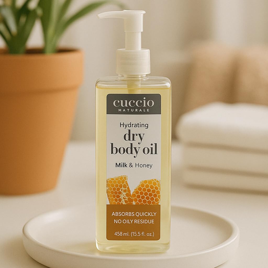 Cuccio Naturale Hydrating Dry Body Oil – Milk & Honey, Fast‑Absorbing Non‑Greasy Moisturizer for Comforted Soft Skin, 15.5 fl oz