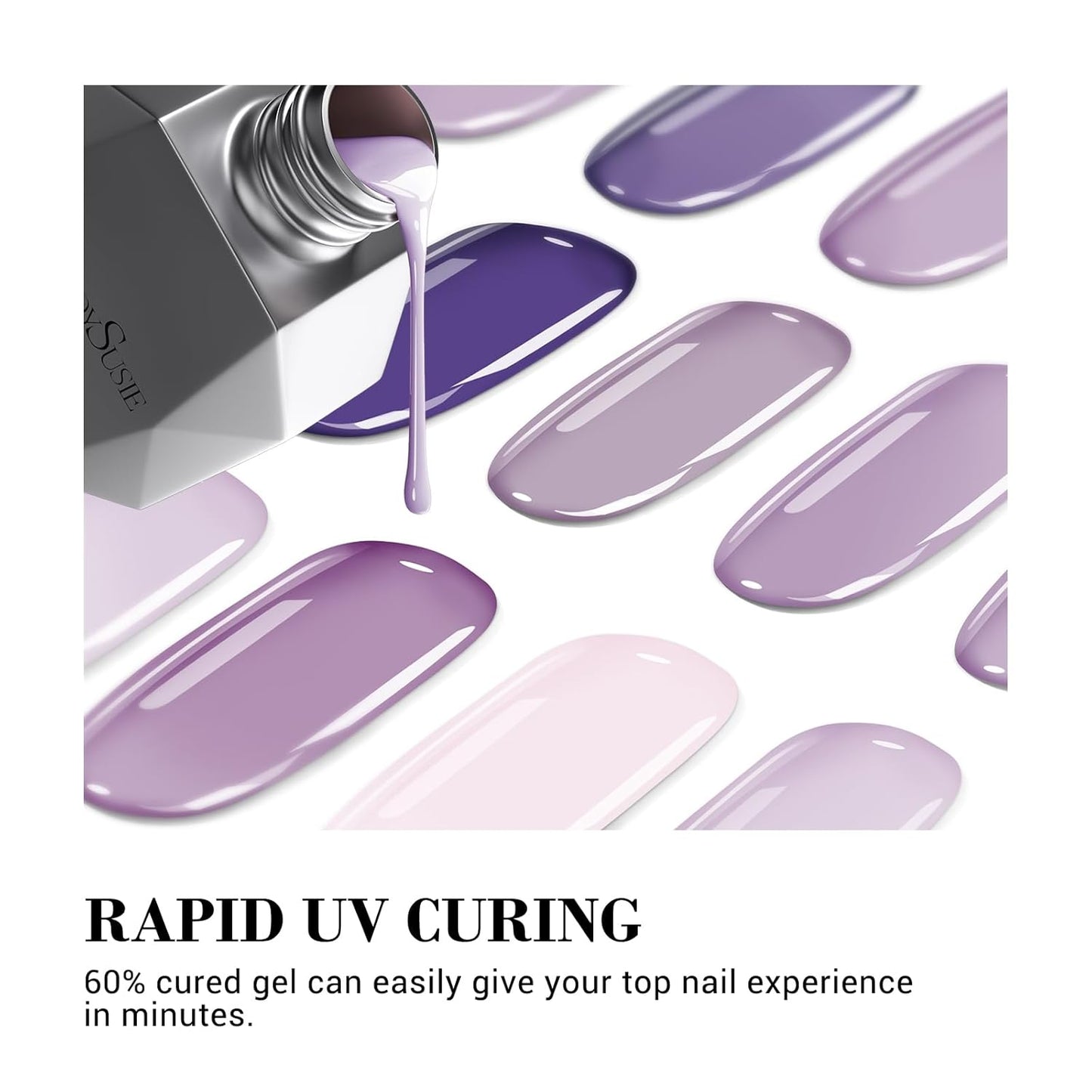 MelodySusie 302PCS Semi Cured Gel Nail Strips (Amethyst Bliss), Works with Nail lamp, Salon Quality, Long Lasting, Easy to Apply and Remove, Includes 2 Prep Pads, Nail File and Wooden Stick