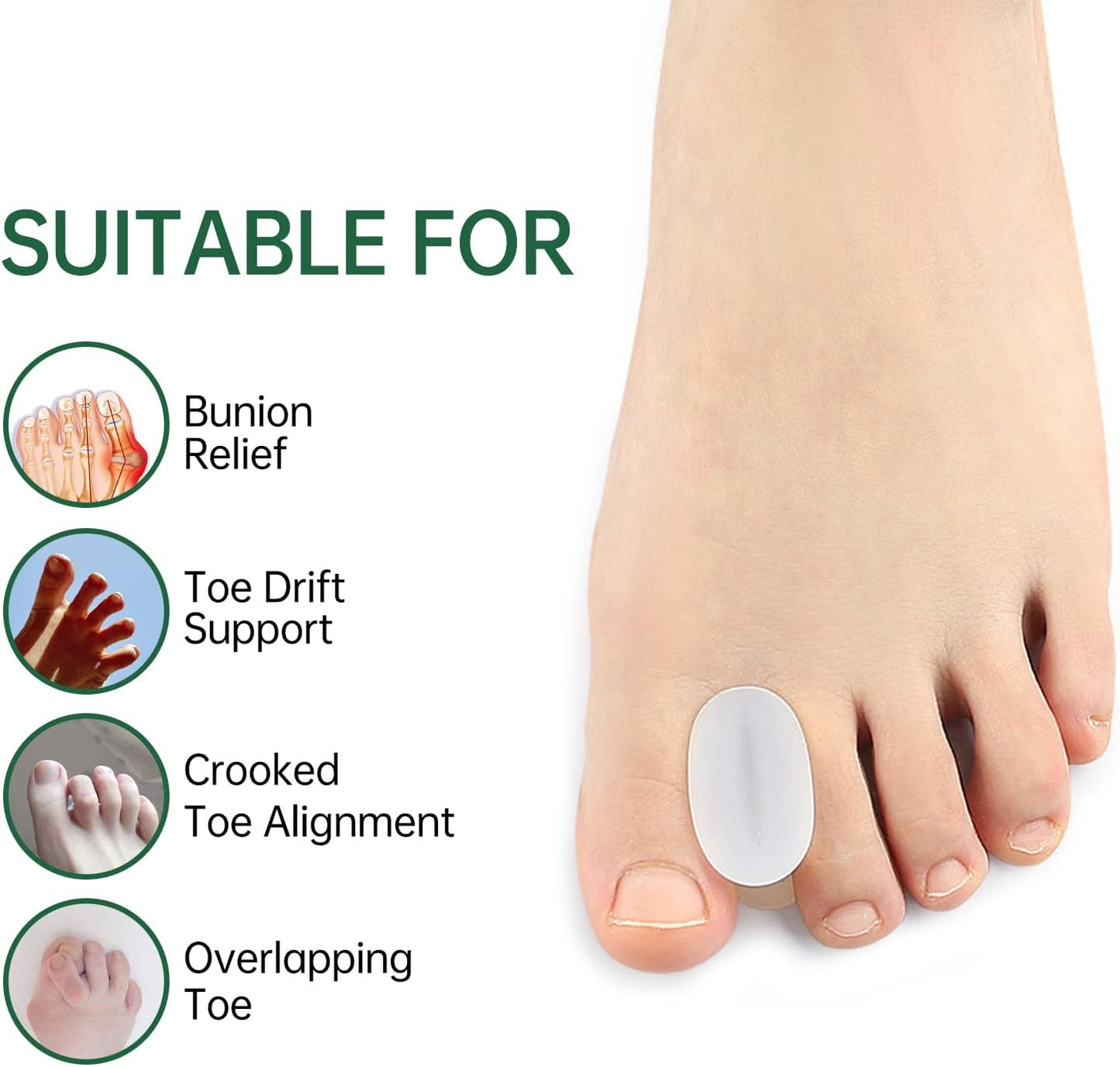 Gel Toe Spacers 12-Pack – Soft Silicone Toe Separators for Overlapping Toes, Bunions, Calluses, Bunion Toe Spacers for Women & Men, Big Toe Spacer