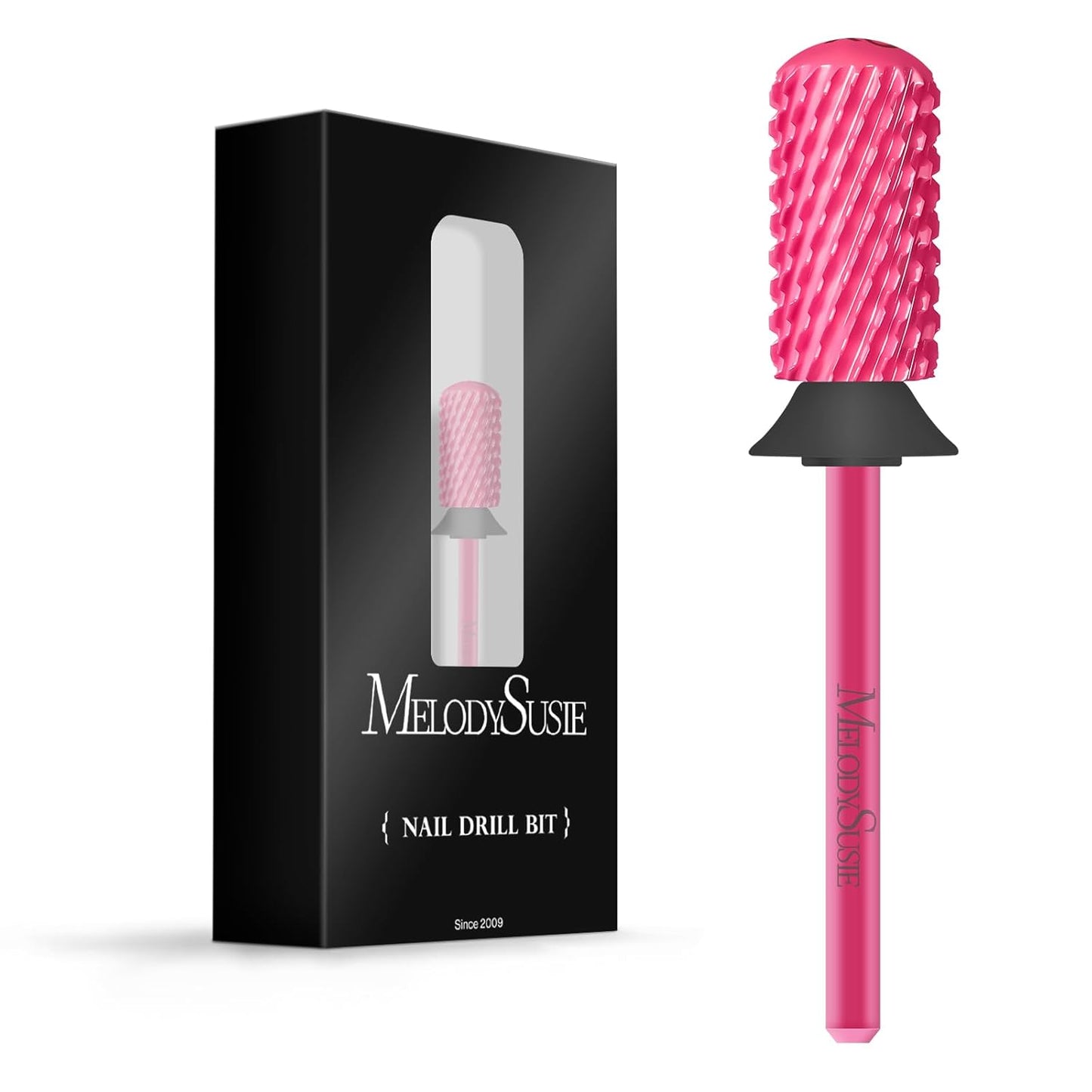 MelodySusie Safety Nail Drill Bits, 3/32'' Smooth Round Top Large Barrel Carbide Bits, Suitable for Manicure Pedicure Cuticle Gel Polishing, Beginners Bits, Pink Blossom, Series Bit-S, XC