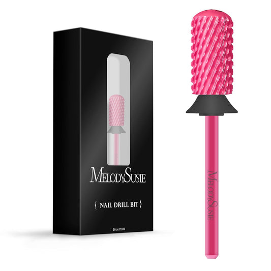 MelodySusie Safety Nail Drill Bits, 3/32'' Smooth Round Top Large Barrel Carbide Bits, Suitable for Manicure Pedicure Cuticle Gel Polishing, Beginners Bits, Pink Blossom, Series Bit-S, XC