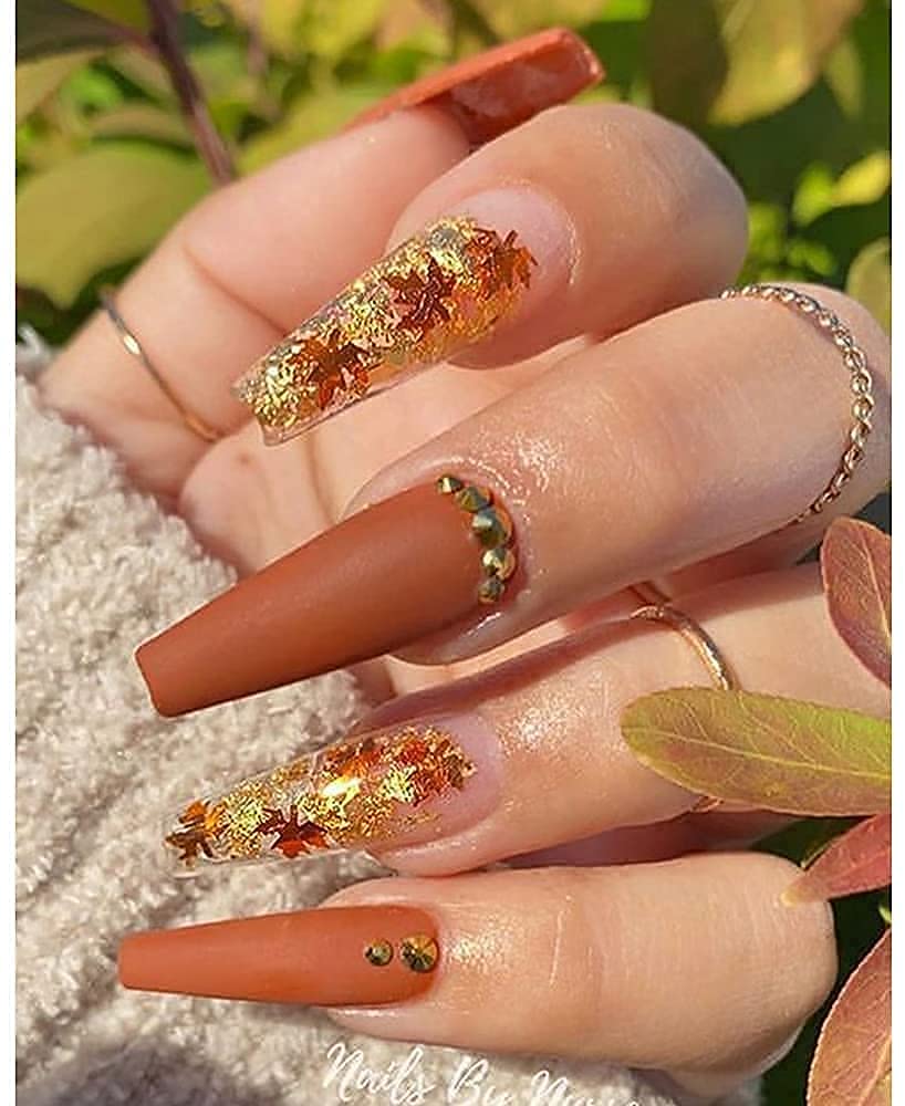 Nail Art Maple Leaf Flake 20gram Glitter Fall Leaves Metallic 3D Maple Leaf Shaped Red Yellow Orange Mixed Design Confetti -Maple Spangles for Women Girls Manicure Kit Decorations (2 Pot)