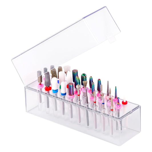 Makartt Nail Drill Bits Holder,Dustproof Stand Displayer Organizer Container Case 30 Holes drill bit holder nail tech Professional Nail art Tools(Not Inlcude Drill Bits,Clear)