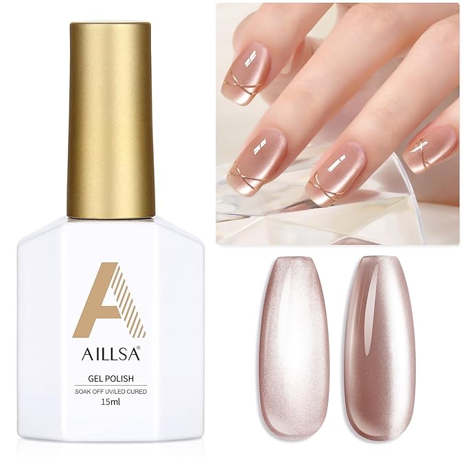 AILLSA Cat Eye Gel Nail Polish Nude Glitter Crystal Polish with Magnet, Jelly Glass Holographic Nail Polish Pearl Shimmer Reflective Translucent Color U V Gel Salon DIY at Home 0.5 OZ GF30