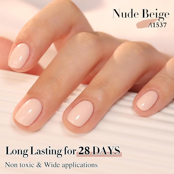 Double Rhythm 0.50 OZ Gel Polish Hema Free Same Color Same Bottle Golden Round Translucent Neutral Natural Milky 15 ML Jelly UV Polish Art DIY at Home (Nude Beige-C1537)