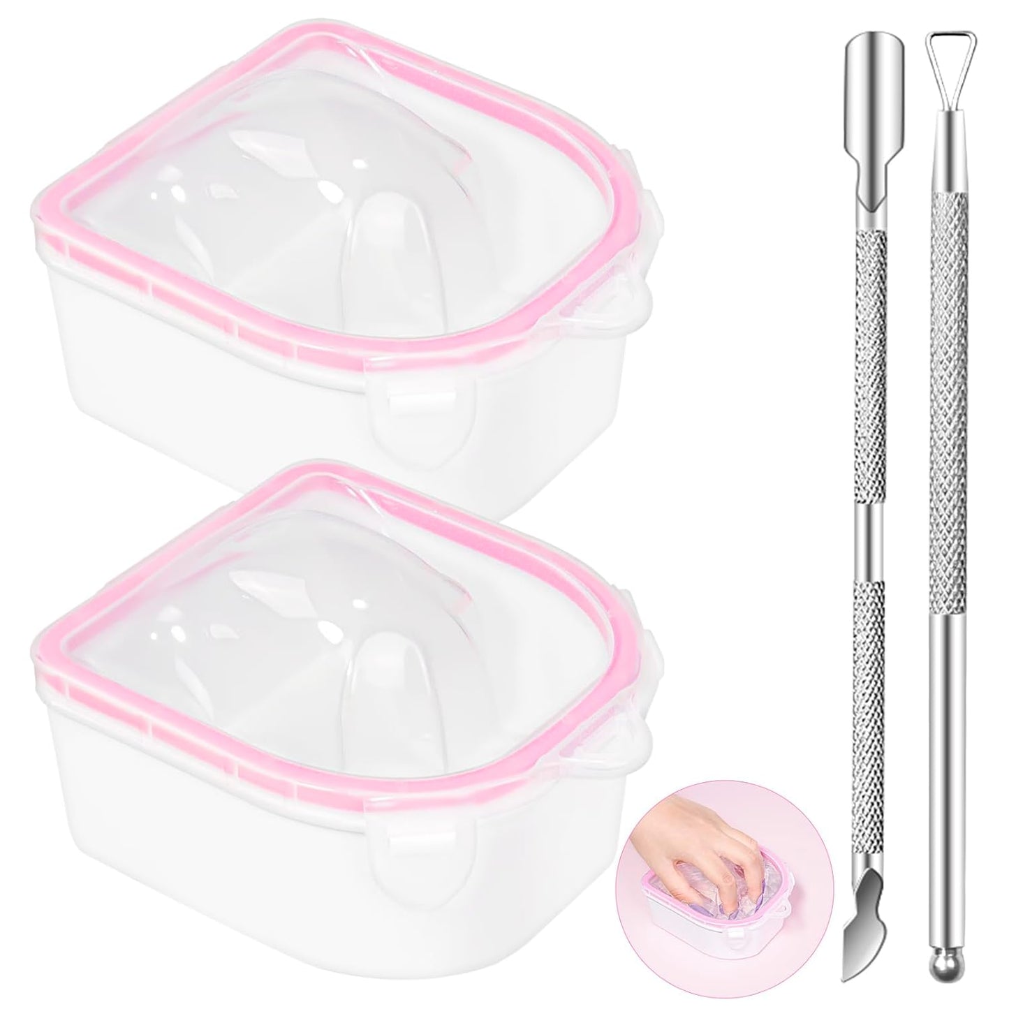 4 Pcs Soak Off Bowl Manicure Bowl, Double Layer Soaking Bowl, Nail Soaking Tray Soak Off Acrylic Nail Remover Dip Powder Acetone Removal Kit, Cuticle Pusher, Cuticle Peeler