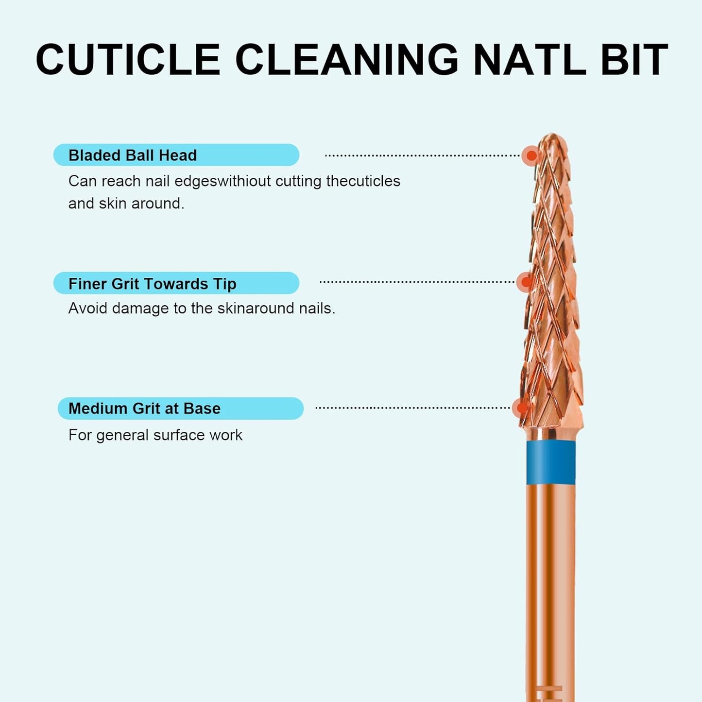 3/32" Small Cone Clean Medium Grit Carbide Cuticle Cleaner Bit for Electric Nail Drills – Professional Manicure Tool for Nail Salons and Home Use (M Grit. Rose Gold)