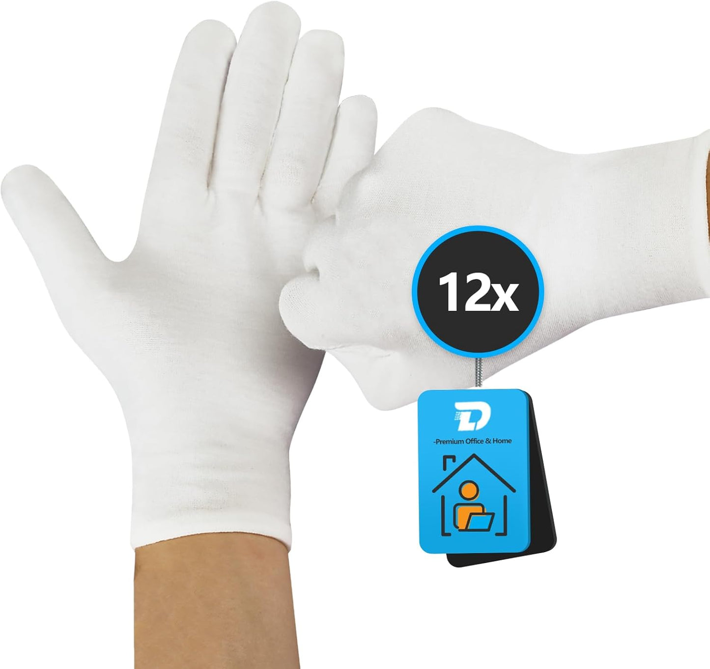 White Cotton Gloves for Dry Hands, Moisturizing Eczema Relief, Breathable Thin Glove Liners for Women & Men, Stretchable Cloth Gloves for Serving, Inspection, SPA