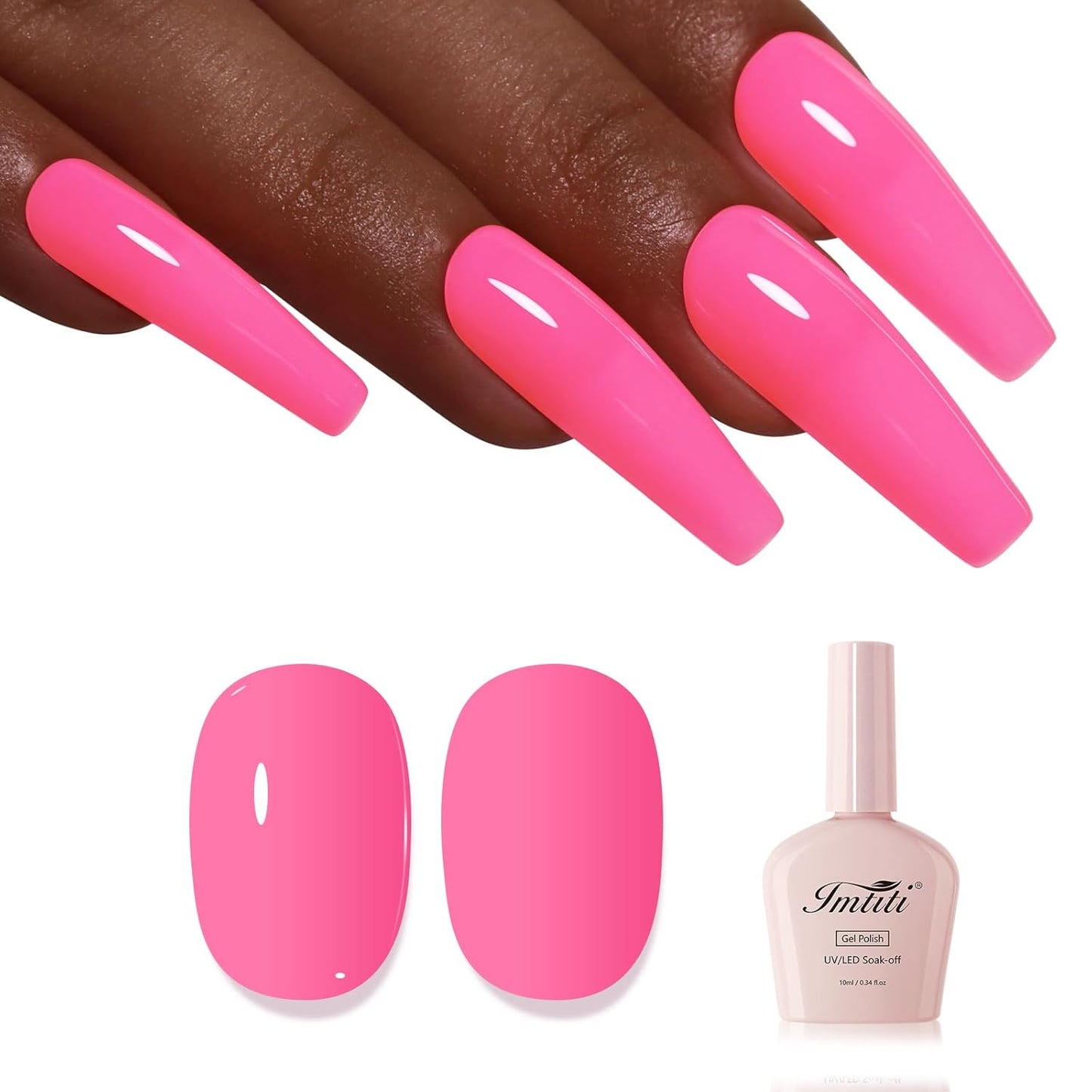 Imtiti Pink Gel Nail Polish, Bright Pink Nail Gel Polish High Gloss Soak Off UV LED Spring Summer Nail Art Manicure Salon DIY Design 10ML