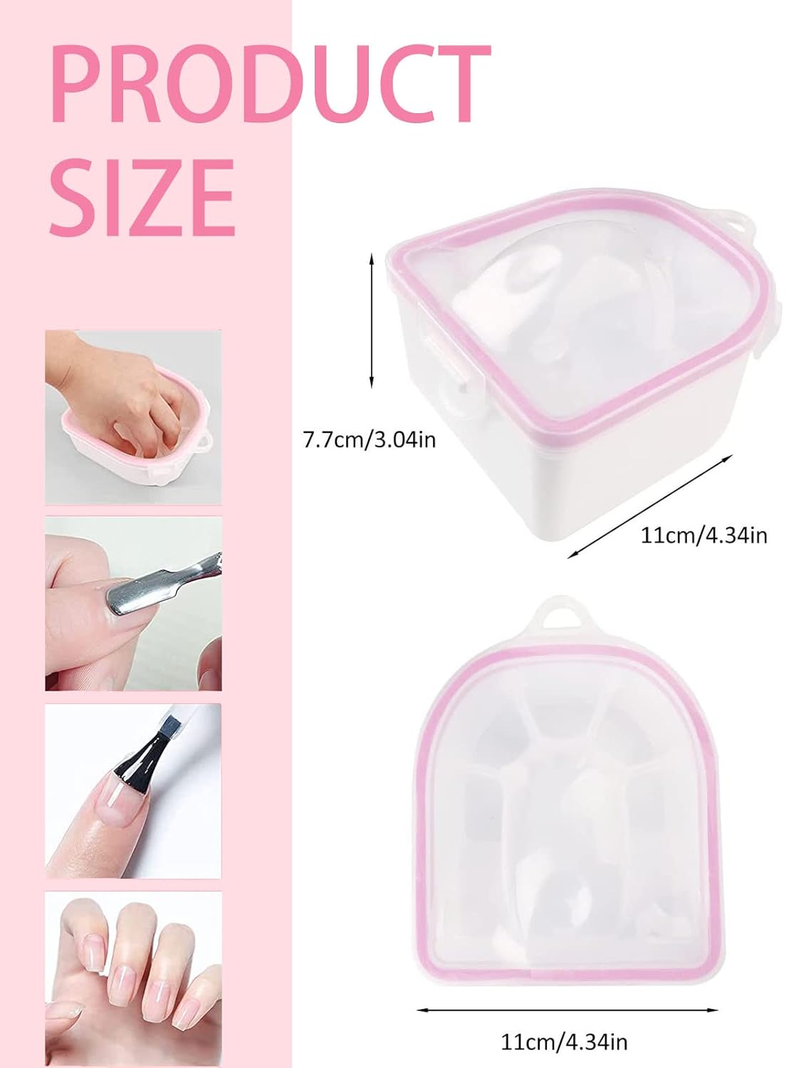 Nail Soaking Bowl, Soak Off Gel Polish Dip Powder Remover Manicure Bowl with Triangle Cuticle Peeler and Stainless Steel Cuticle Pusher Nail Art Tool (Pink-3pcs set)