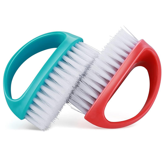 Cobee 2 Pack Hand Nail Brush for Cleaning Fingernails Durable Stiff Bristles Nail Scrub Brush Cleaner with Handle Heavy Duty Deep Nail Cleaning Scrubber for Fingernails Toes Men Mechanics(Red, Blue)