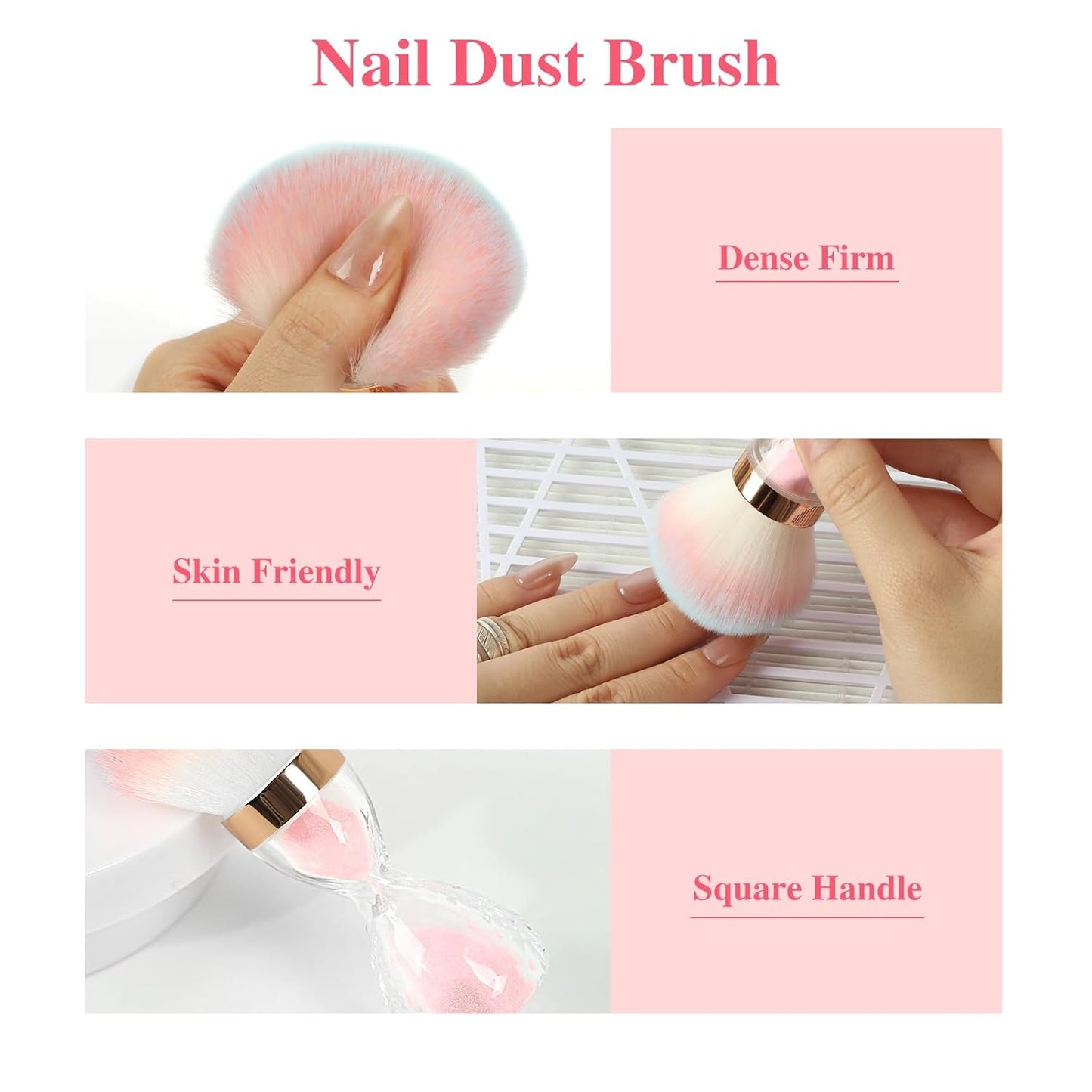 Nail Dust Brush for Acrylic Nails,Soft Brush Nail Art Dust Powder Remover Brushes,Manicure Brush Clean Up Tools for Home Use or Salon Nail Art Brush(Hourglass Pink)