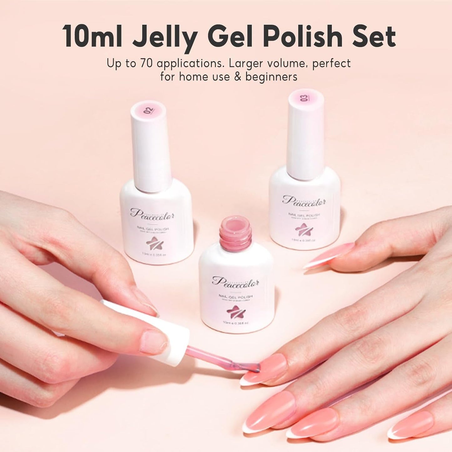 Peacecolor Jelly Gel Nail Polish Set 10ML 6pcs Pink Nude White Sheer Transparent Colors Soak Off Gel Polish Nail Art Manicure Gifts for Women Salon DIY at Home