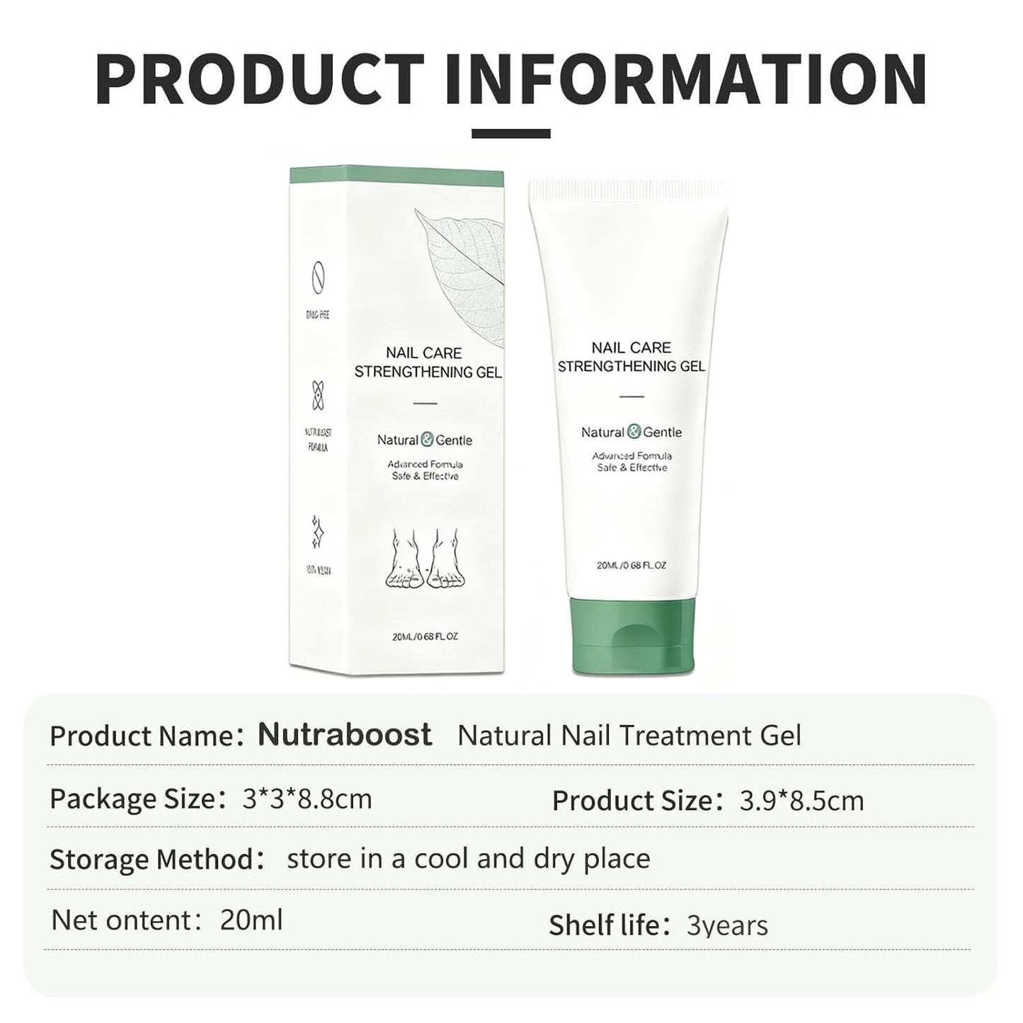 Natural Nail Care Gel, Nutraboost Strengthening Cuticle Serum for Damaged & Brittle Nails, 20ml (1 pcs) (3pcs)
