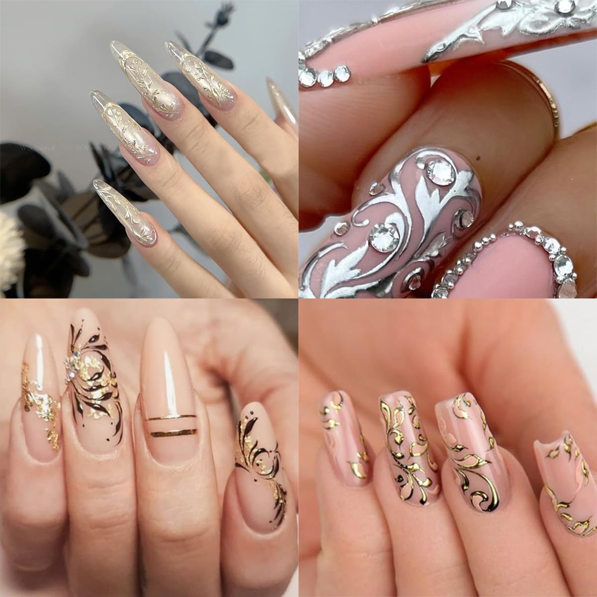 Fall Leaf Nail Decals 2 Sheets Embossed Leaves Stickers Gold Silver Leaf Nail Art Supplies Thanksgiving Decoration for Women Girls