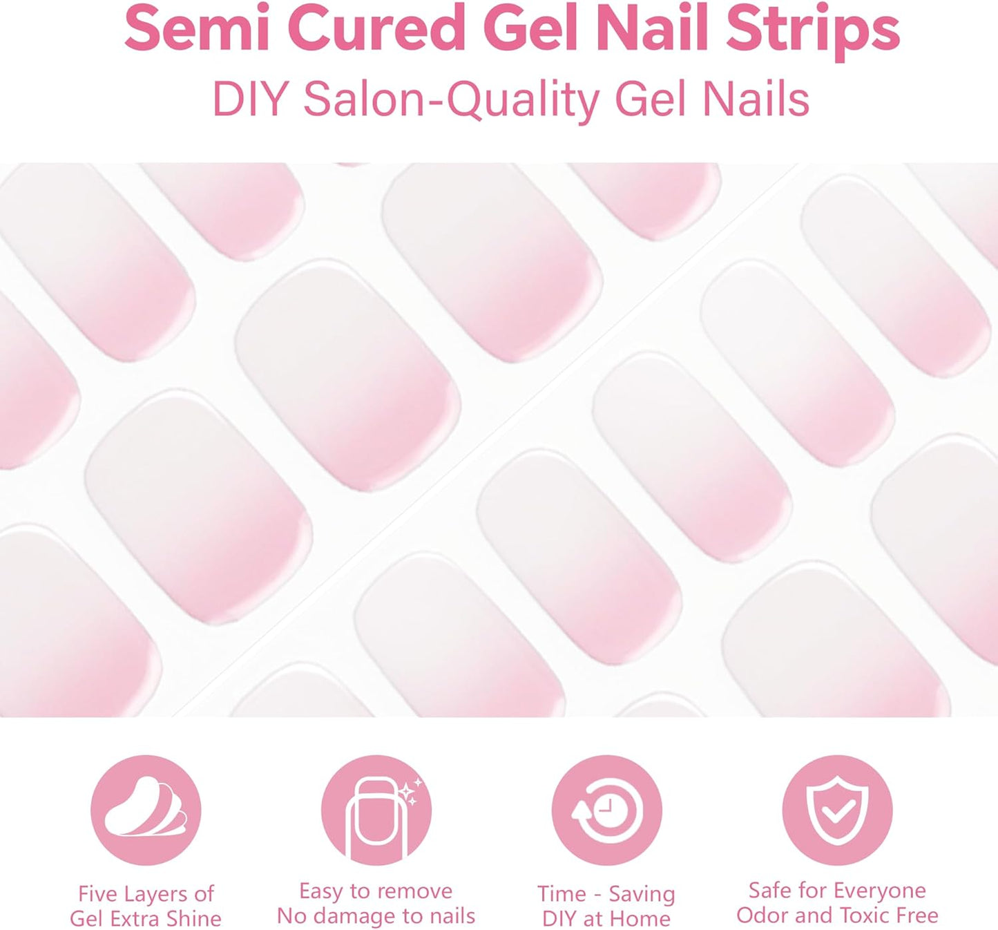 Semi Cured Gel Nail Strips-Salon Quality Semi-Cured Gel Press On Nails Stickers Quick DIY Nail Art Manicure Kits for Women at Home,Works with Any UV/LED Lamps(Peach Latte)