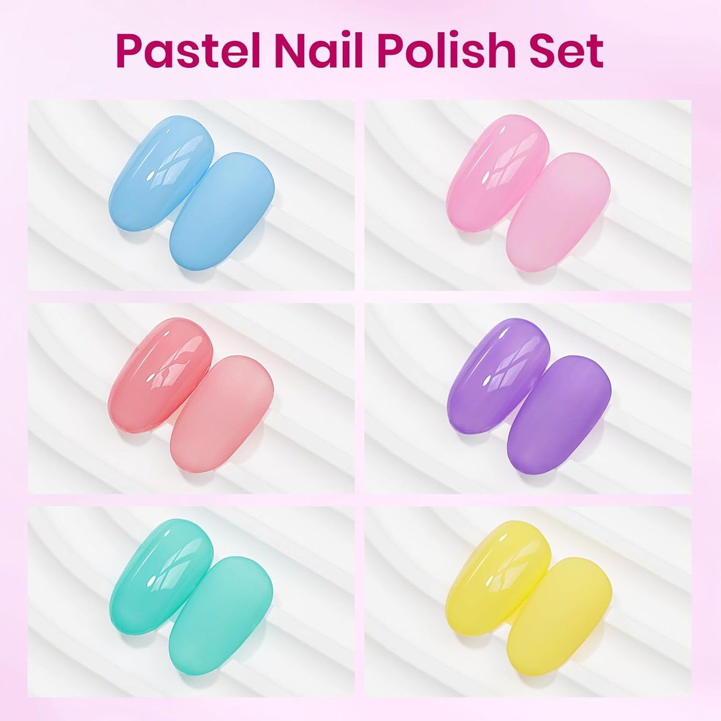 Pastel Nail Polish Set Non Gel, Quick Dry Macaron Nail Polish Spring Summer Color Air Fast Drying Fingernail Lacquer Manicure DIY Salon Gift(Pink Red Yellow Purple Blue Green Colors)