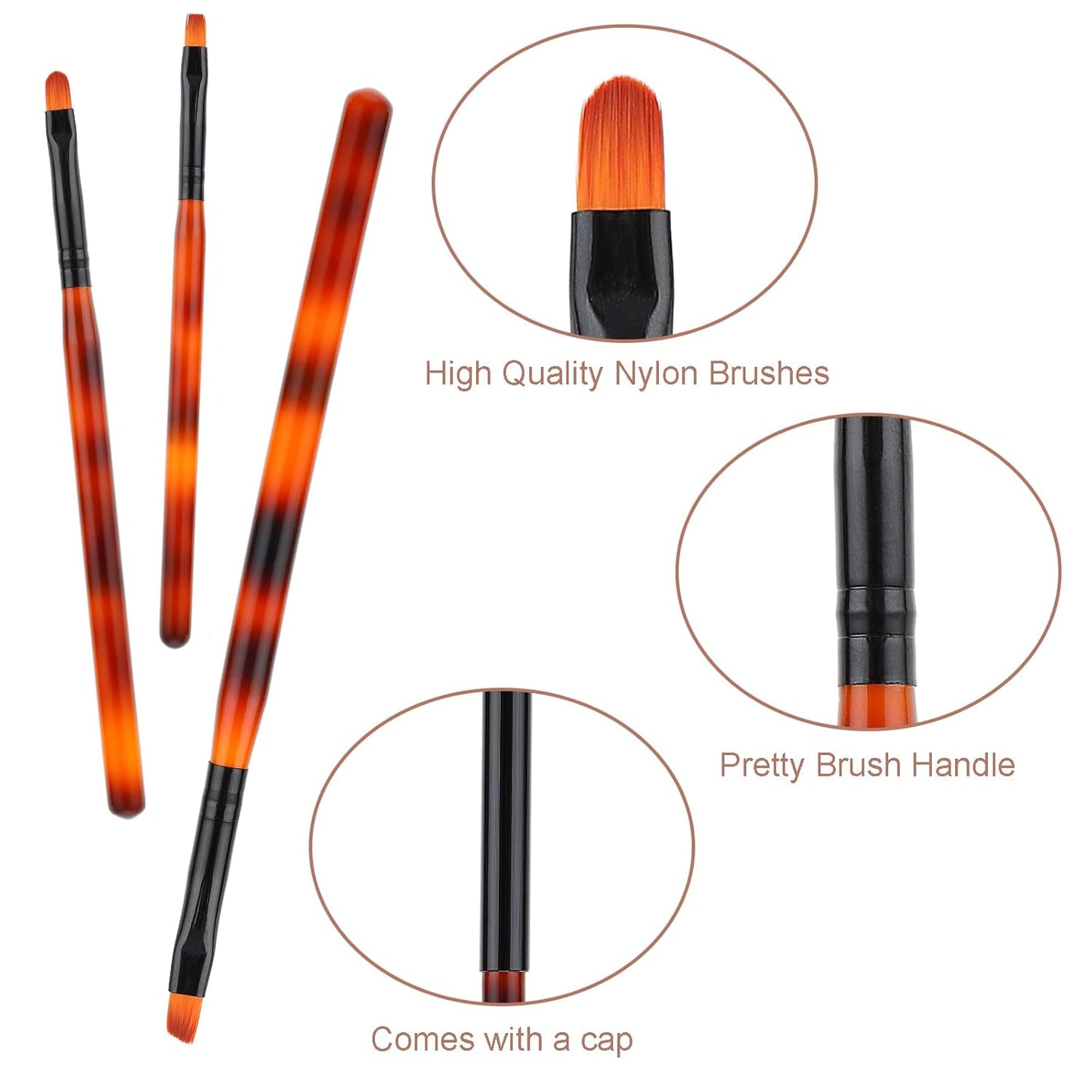 cobee Nail Art Clean Up Brushes, 3 Pcs Nail Polish Remover Brush Nail Polish Cleaning Brush Professional Nail Art Painting Pen Nail Design Tool for Manicure Mistake Cleaning (Round, Angled, Flat)