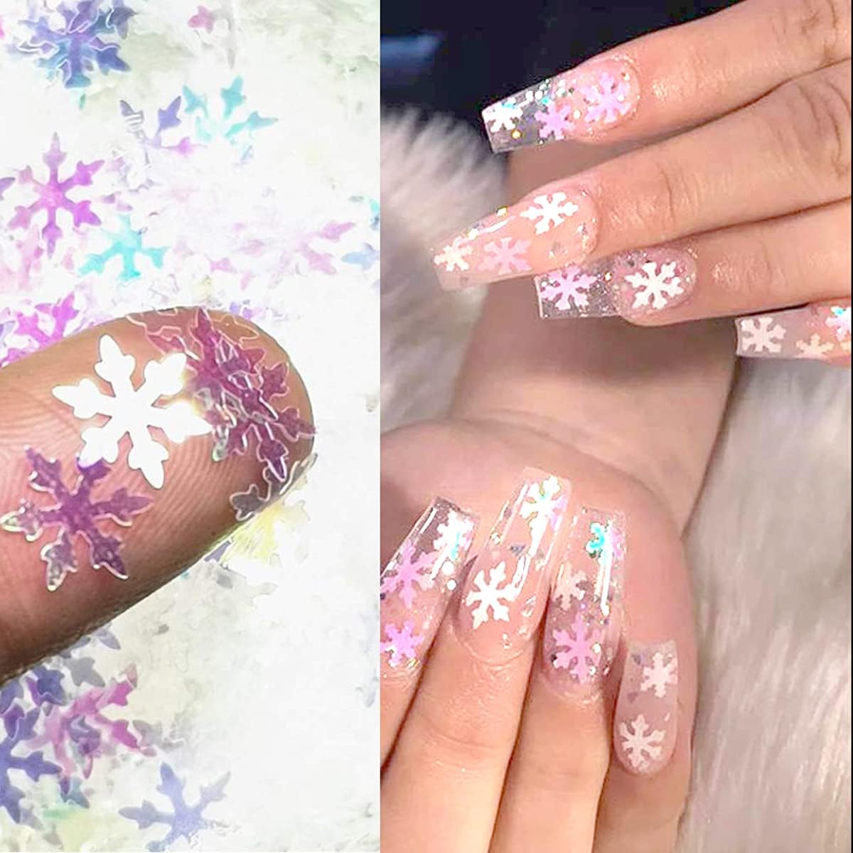 12 Colors Christmas Nail Art Glitters Snowflakes Nail Sequins 3D Nail Art Decals Holographic Laser Nail Flakes Stickers Acrylic Nails Design Glitter Xmas Nail Art Supplies Decorations