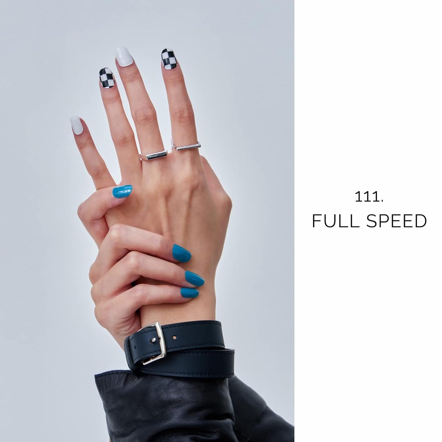 NAILOG Semi Cured Gel Nail Strips (20 Extra Long Checkered Polish Stickers/Wraps) │ Glossy & Long Lasting Soft Gel Finishing (Full Speed)