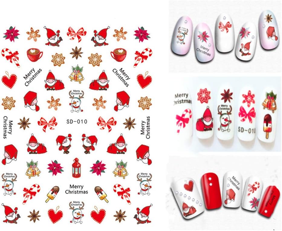 6 Sheets Christmas Nail Art Stickers 3D Snowflake Self-Adhesive Nail Decals Tree Bell Santa Claus Elk Sock Designs Sticker Xmas Winter Nails Supplies for Fingernails & toenail Charms Nail Art Decor