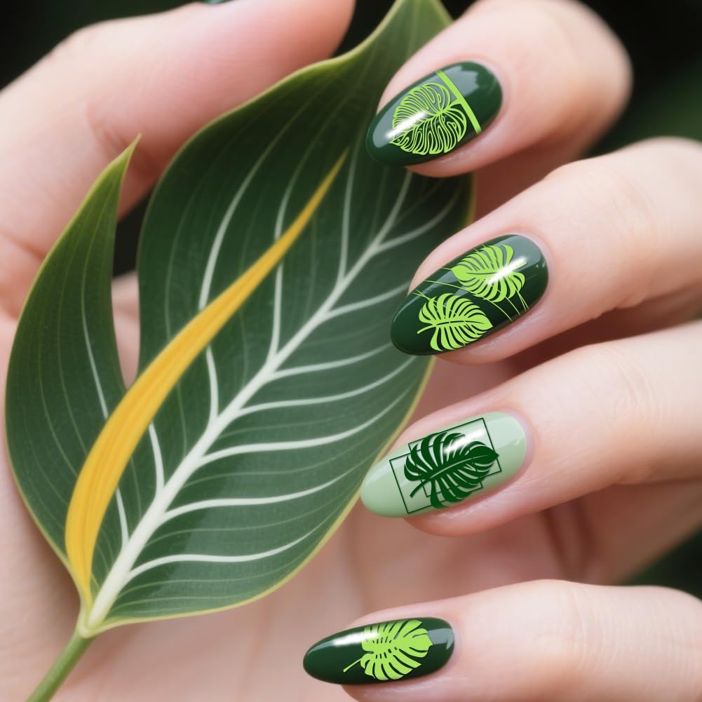 PH PandaHall 3pcs Leaf Nail Stamping Plates Geometric Leaves Nail Image Plates Plants Nails Art Stencils Monstera Nails Stamp Templates Nails Image Plates for Women Manicures Salon Design