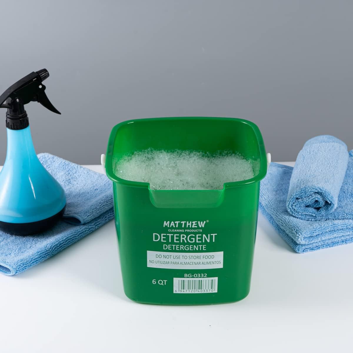 Matthew Detergent&Sanitizing Cleaning Bucket 6 Quart Plastic Pail,Set of 12 Square Containers,Built-In Spout w/Handle,Wash Rinse Sanitize Handwash Bucket for Home Commercial Restaurant (6 Red&6 Green)
