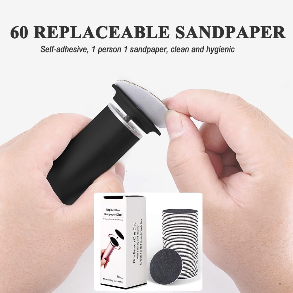Electric Callus Remover for Feet, Adjustable Various Speed, Powerful Electric Foot File Sander Grinder Pedicure Hard Dead Skin Remover with 60 Sandpaper Discs and Dust Brush, Black FCR-1