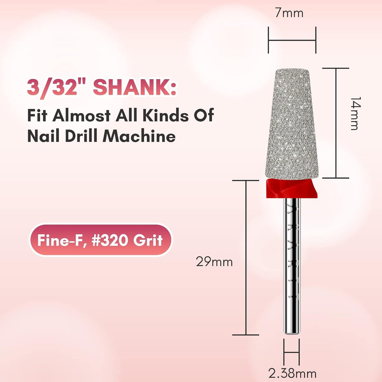 Makartt Nail Drill Bits - Tapered Barrel Carbide Diamond Sanding Buffer Bit for Nail Prep Cuticle Remove, Upgrade Nail Drill Tips with Cross Teeth and Dust-Proof Ring for Manicure Salon, F #320 Grit