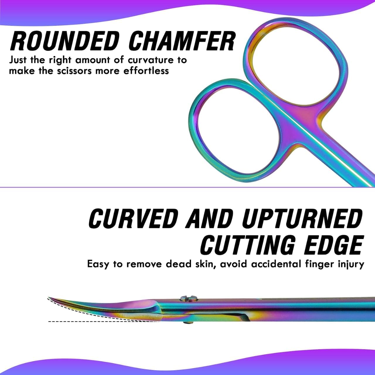 Precision Cuticle Scissors for Manicure, Pedicure, Eyebrow, and Eyelash Grooming - Extra Sharp Multi-Color Curved Cuticle Scissors with Black Storage Case for Men and Women (Multi)
