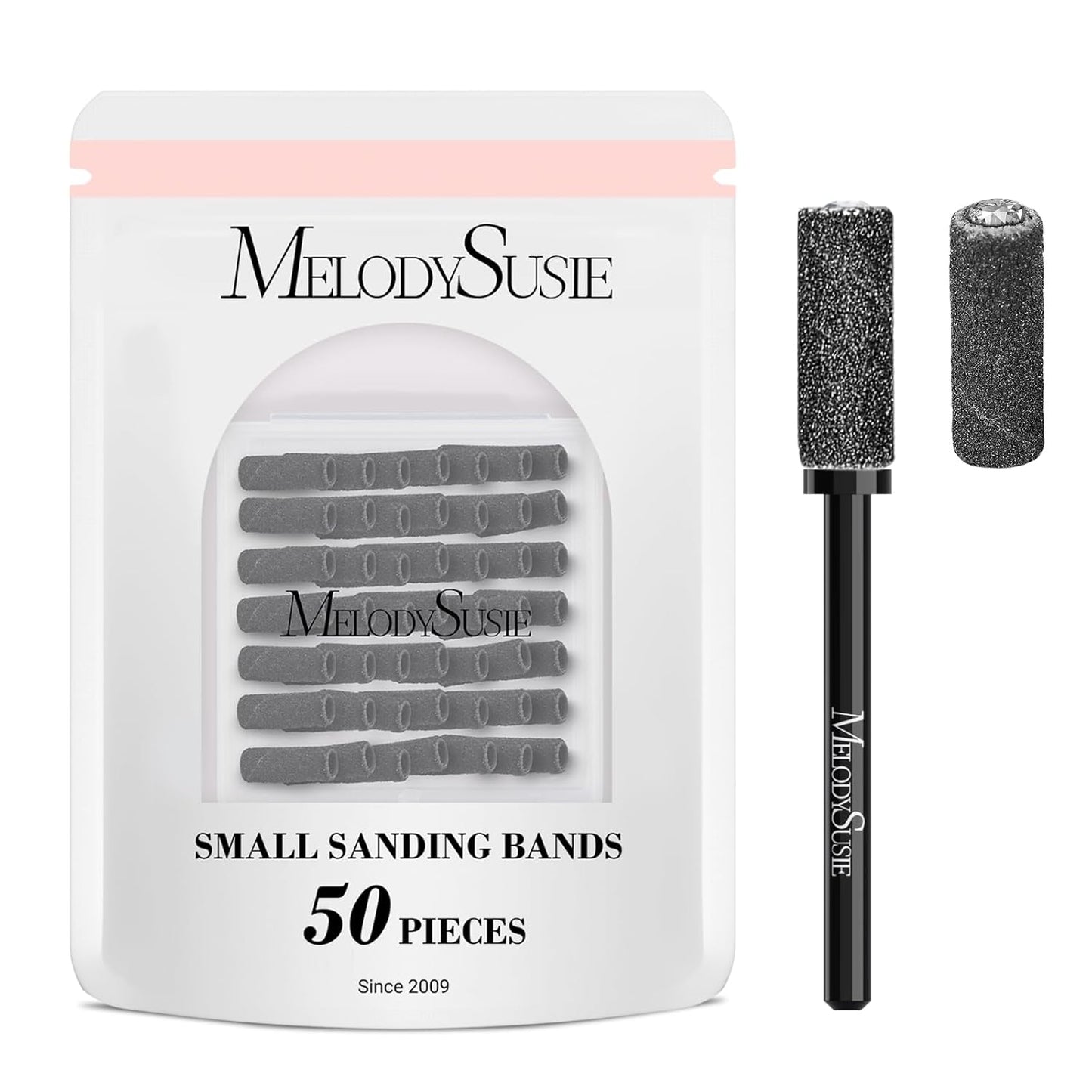 MelodySusie 50 Pcs Nail Drill Bits Small Sanding Bands with 3.1mm Mandrel Bit, 180 Fine Grit Nail File for Acrylic Nails Gel Manicures and Pedicure, Black