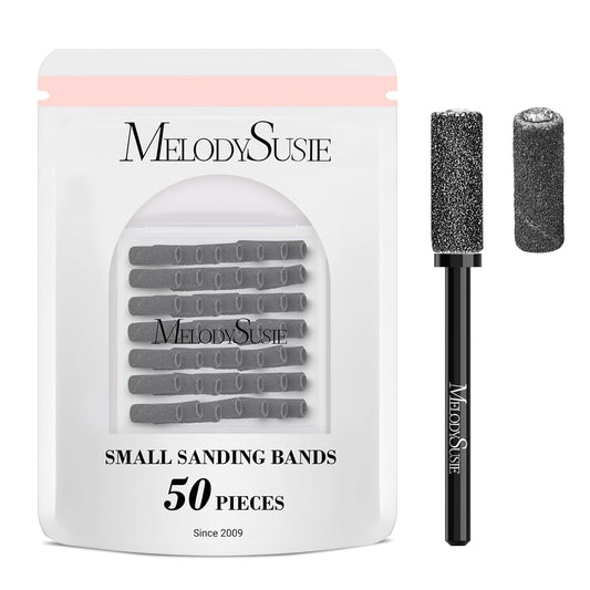 MelodySusie 50 Pcs Nail Drill Bits Small Sanding Bands with 3.1mm Mandrel Bit, 180 Fine Grit Nail File for Acrylic Nails Gel Manicures and Pedicure, Black