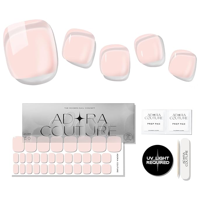 Semi Cured Gel Nail Strips Pedicure Stickers, 32 Pieces, Glossy Gel Nail Stickers for Toes, Salon Quality Nails at Home, UV Light Required, Sheer Blush P