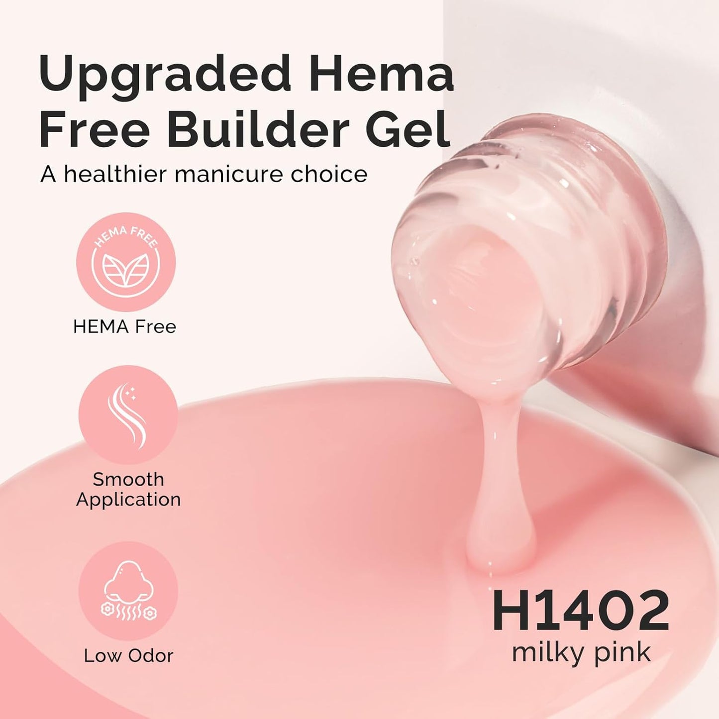 MelodySusie Hema Free Milky Pink Builder Nail Gel for Nails Thickening, 0.5 Fl Oz, Soak Off UV Extension Gel, Nail Art Design Salon DIY Manicure at Home for Women H1402