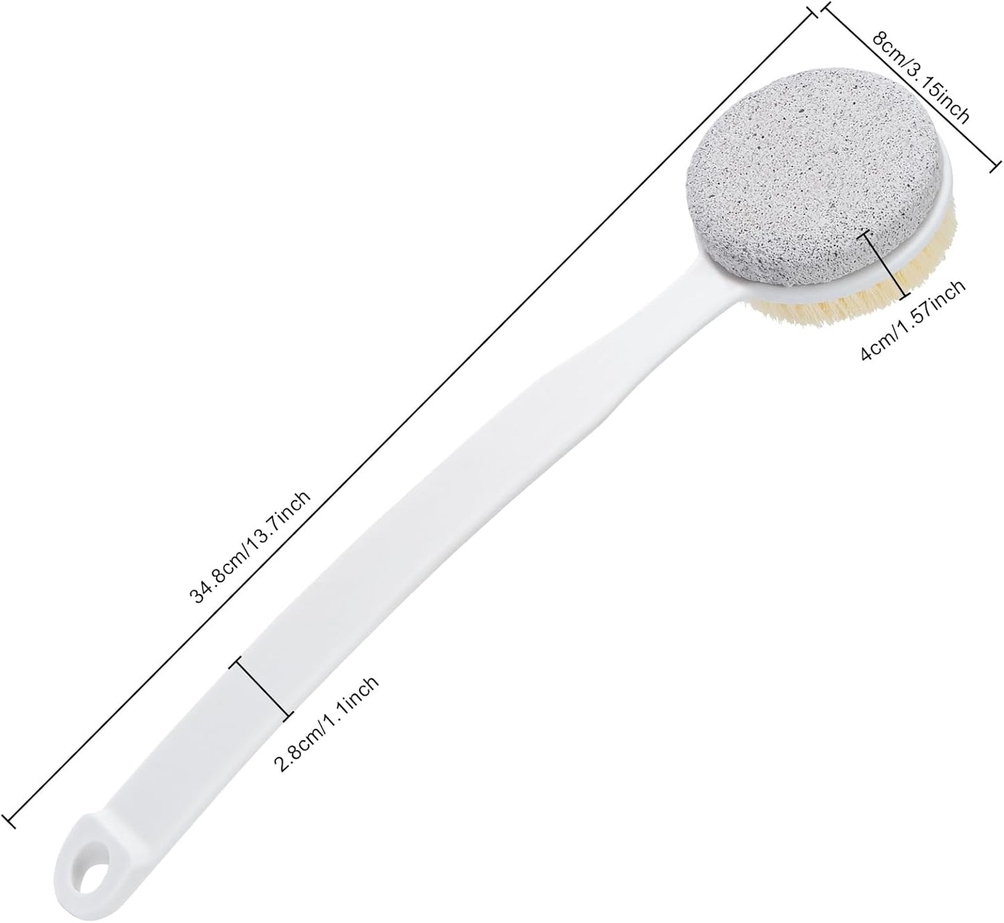 Pumice Stone and Shower Brush with Long Handle, 2 Pack Hard Skin Callus Remover, 2 in 1 Foot Scrubber, Back Scrubber for Shower Deep Cleansing and Exfoliating, Dry Brushing Body Brush (Curved)