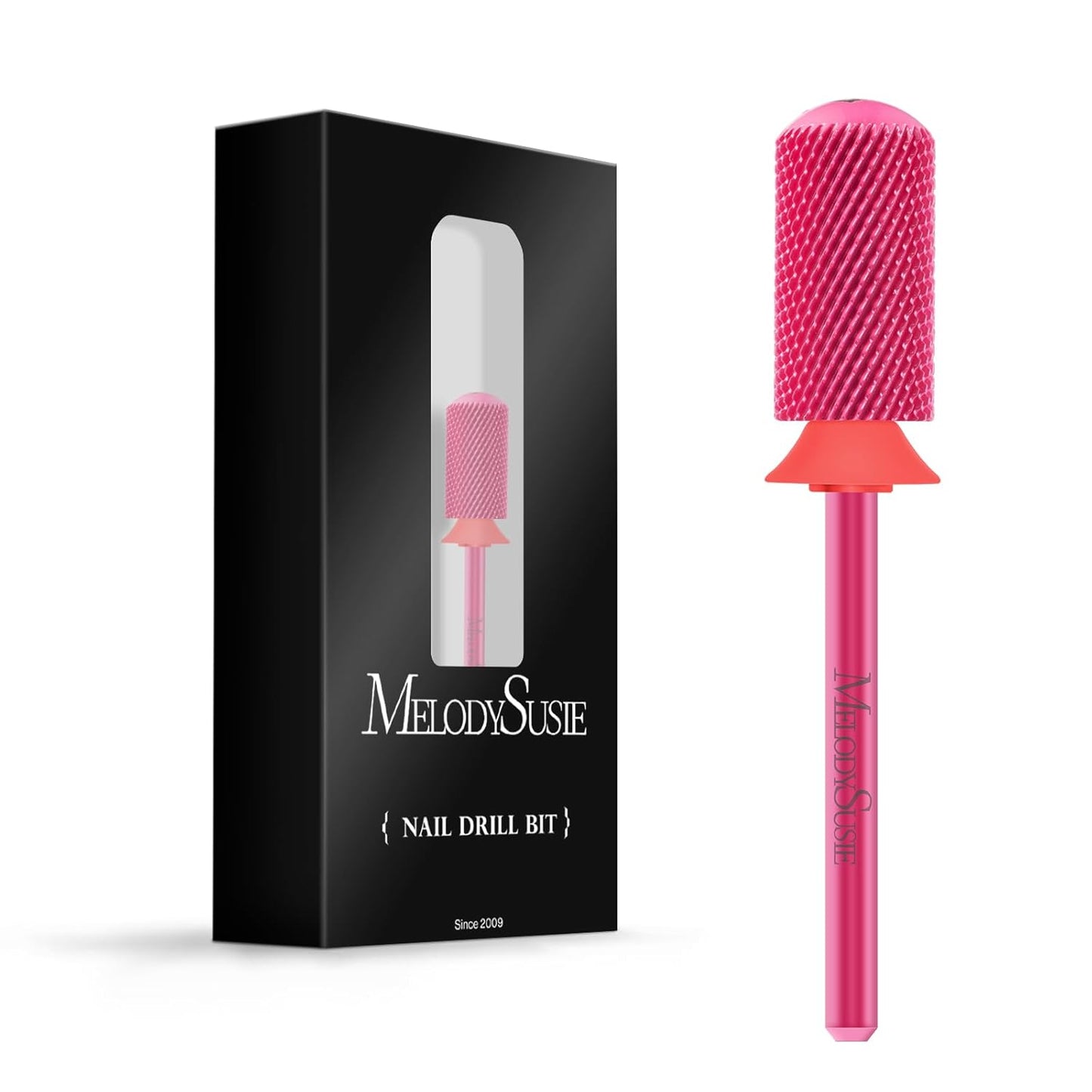 MelodySusie Safety Nail Drill Bits, 3/32'' Smooth Round Top Large Barrel Carbide Bits, Suitable for Manicure Pedicure Cuticle Gel Polishing, Beginners Bits, Pink Blossom, Series Bit-S