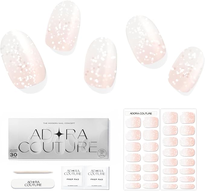 Semi Cured Gel Nail Strips with 30 Pieces - Salon Quality Manicure Kit for Women Easy Application Wraps Includes Prep Pads Nail File Wooden Stick, UV Light Required (Milky Peach)