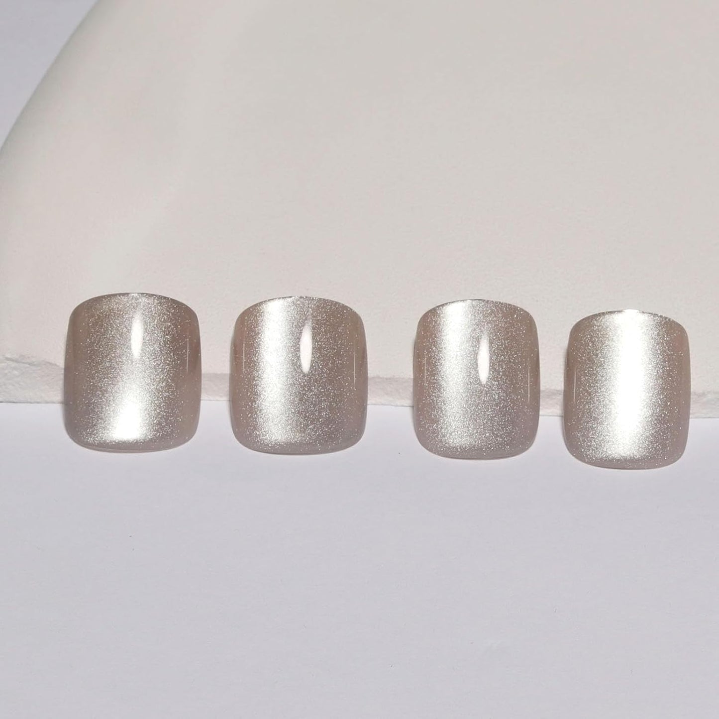 Nude Press On Nails Square, Cat Eye Press On Nails Short Fake Nails with Color-Shifting Glow, Reusable Stick On Nails, 15 Sizes - 30 Nail Kit with Glue, Natural Glue On Nail for Women, Silken Glow