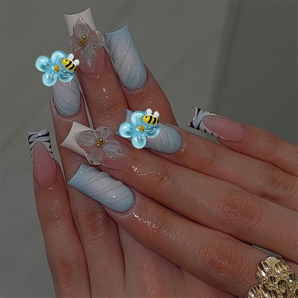 150PCS Bee Flower Nail Charms, 3D Resin Mixed Colors Cute Bees Jewelry Spring Nail Art for Women Girls Manicure DIY Nail Decoration