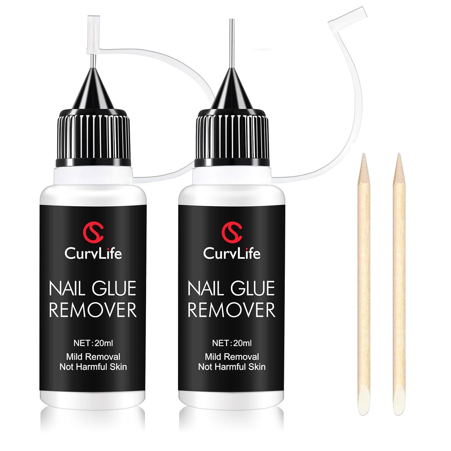 Curvlife 20ml（2pcs）Pinpoint Nail Glue Remover for Press on, Multi-Functional Remover for Nails Tips, Non-Acetone Nail Polish Remover, Gentle Glue Remover for Gel x Nails