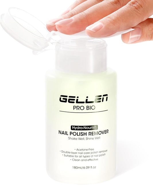 Gellen Nail Polish Remover, Dual-phase Nourishing Polish Removal- Non Acetone- for Quick Dry Nail Polishes- Non Toxic Fingernail Polish Remover with Easy Push-down Pump- Unscented- 6.09 Fl Oz