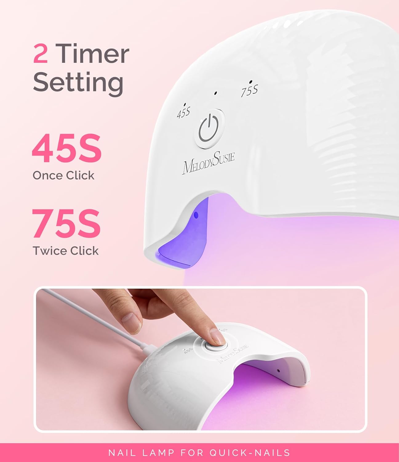 MelodySusie Small LED UV Nail Lamp with Lightweight Design, P-ART06F Nail Dryer with Simple Button Control Cures All Soft Gels at Home, Especially Half-Cured Gel, Base Coat & Top Coat White