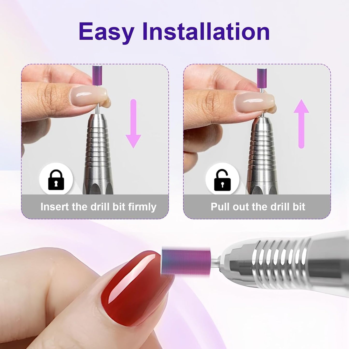 3/32" Large Barrel Bit Tungsten Carbide Nail Drill Bit Safety Bit for Gel & Acrylic Removal, 2- Way Rotating Efile Tip, Salon Electric File Accessory (XF Girt, Purple)